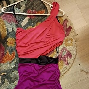 One-Shoulder Pink and Purple Dress Foreplay Hustler Small Sexy Dress